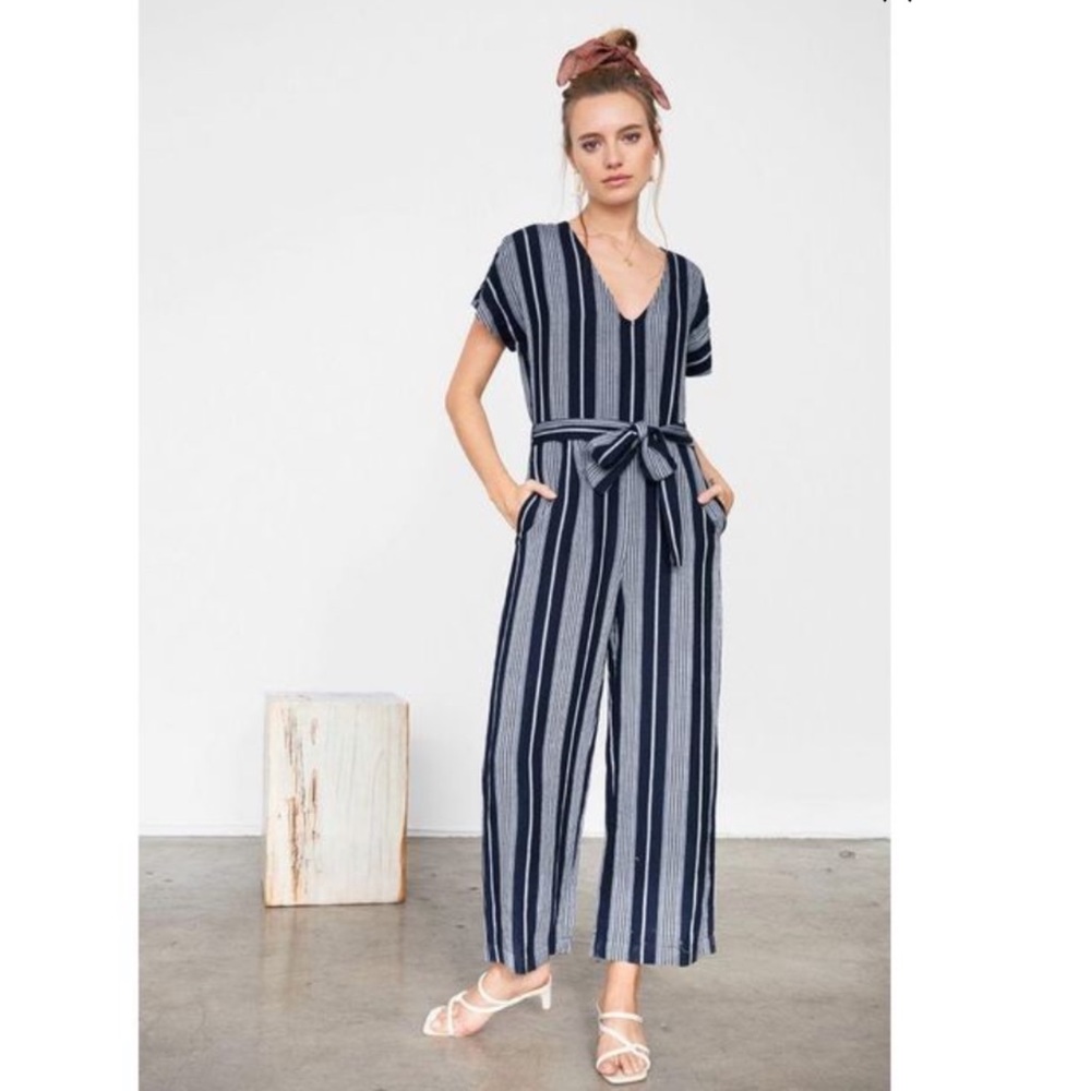 Rails Angela Mediterranean Stripe Linen Jumpsuit